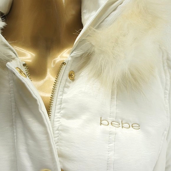 BEBE white down/feather hooded jacket size M - Picture 2 of 4